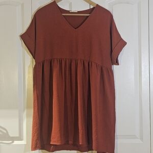 Entro Women's Large Dress Rust Orange Babydoll Oversized Fall Autumn Vibes